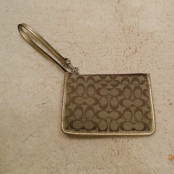 RARE Coach Handbag Signature ID Skinny Khaki Metallic Gold Signature Collection - Picture 5 of 5